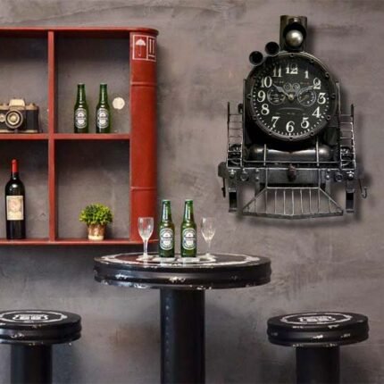 TIMEZLC Horloge Murale Locomotive Vintage en Fer Forgé