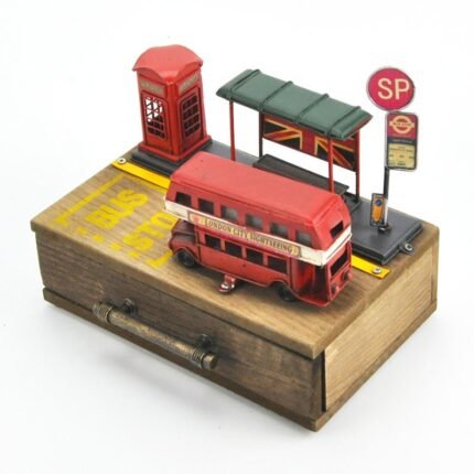 Coffret de Rangement Vintage Métal & MDF – Motifs Bus Londres & Kiosque Téléphonique
