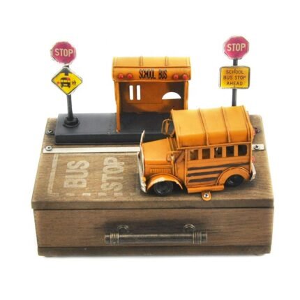 Coffret de Rangement Vintage Métal & MDF – Motif Bus Scolaire Rustique