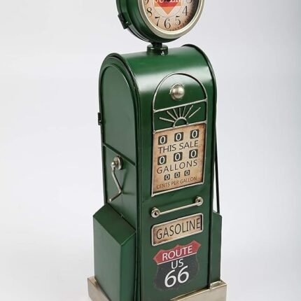 Horloge Vintage en Métal – Pompe à Essence Rétro – Point Home Design – 57 cm – Vert